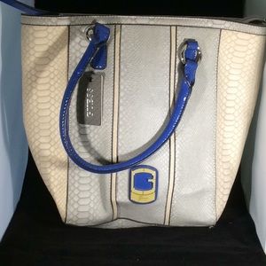Large bag by guess grey multi colored with blue st